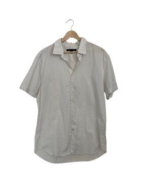 John Varvatos Men's Short Sleeve Button Down Shirt Gray Micro Dot Print Size L